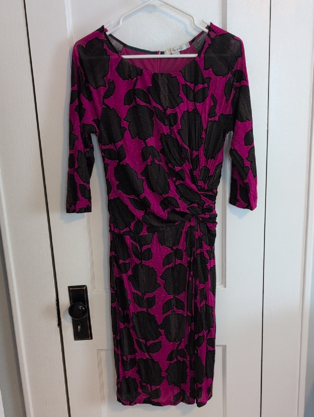Boden Magenta and Black Floral Wrap-Detail Midi Dress